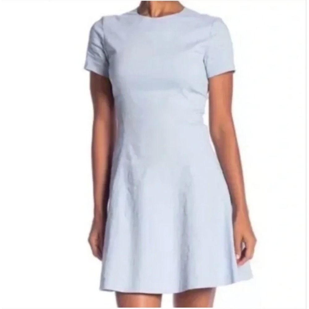 Theory Modern Seamed Shift Dress Light Blue Linen Blend Mini Sz 4 Organic Crunch